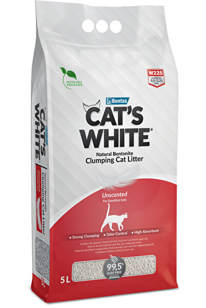 Cat's White Cats White Unscented 5 L – Strong Clumping, Odor Control & Dust-Free Bentonite Litter