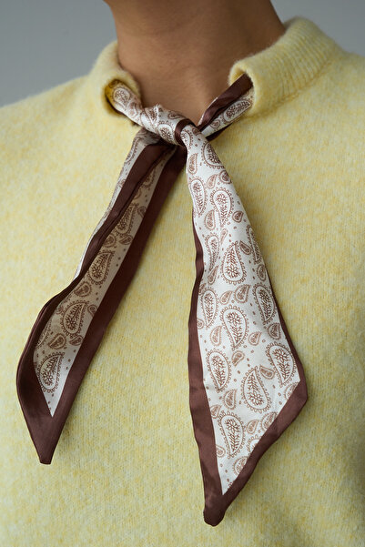 LOOSH Kadın Sarı Fularlı Bisiklet Yaka Kısa Kol Kazak