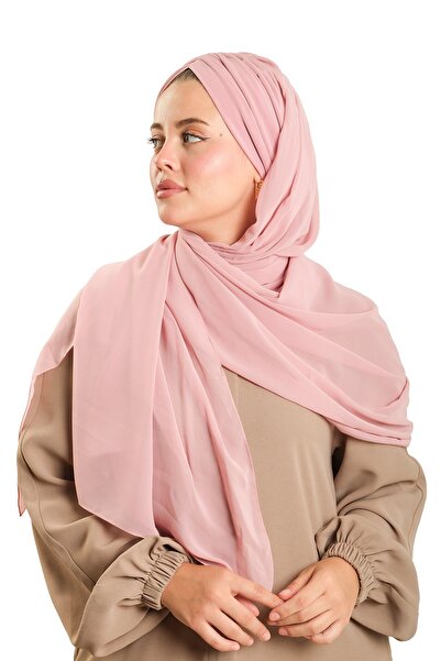 HÜRREM BONE Powder Practical Ready-To-Wear Bonnet Shawl Chiffon Draped 2507_06