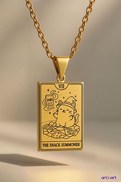 ArtinArt The Snack Summoner Tarot Necklace |   Gold Color Stainless Steel Necklace