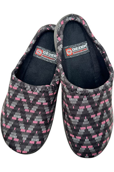 GEZER Papuci de casă pentru damă, negru cu model figuri geometrice, comozi și călduroși, mărime 38, 24 cm