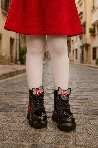 minibonito Ορθοπεδικά παπούτσια για κορίτσια με κορδόνια με φερμουάρ Μαύρα παπούτσια για κορίτσια