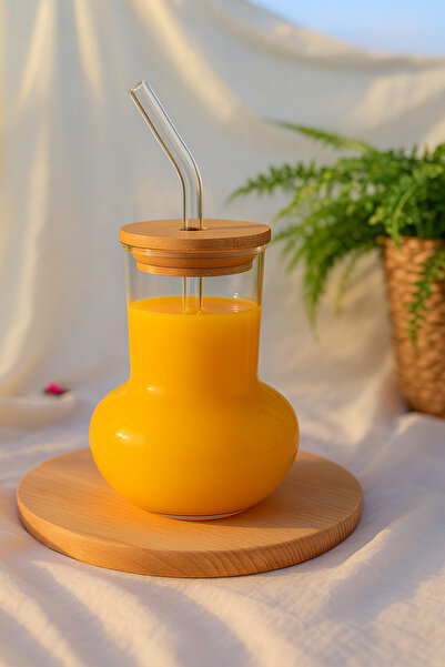 Kitchen Way Borosilicate Glass Cup with Bamboo Lid Kw-1064