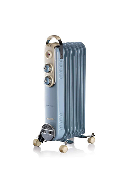 ARIETE Oil radiator VINTAGE 0837/05, 1500W, 7 fins, 15m2, 3levels, 360° swivel castors, Handle, Blue
