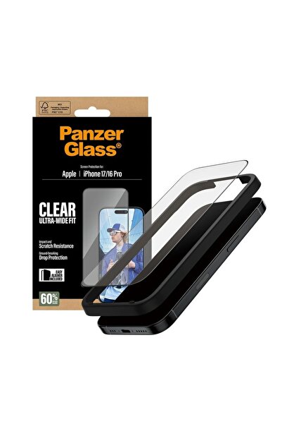 CARE by PanzerGlass® Folie de sticlă pentru iPhone 16 Pro / 17, fixare ultra-lată cu EasyAligner, anti-bule, transparentă