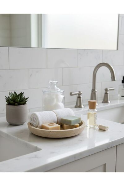 FARALYAHOME Travertine Natural Stone Decorative Bowl & Serving Dish 25X5 cm