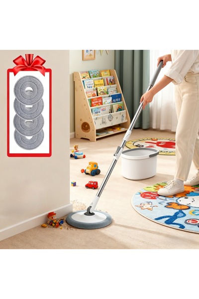 Roam shop Home 360 Degree Spin Mop with Bucket with Self Separation Clean Water System and 4 Cleaning Pads