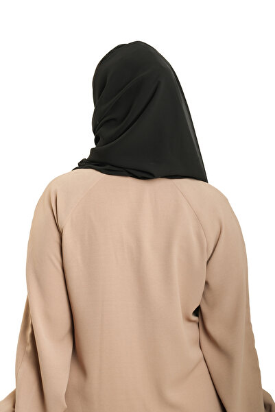 HÜRREM BONE Black Practical Ready-To-Wear Bonnet Shawl Chiffon Plain 2506_01
