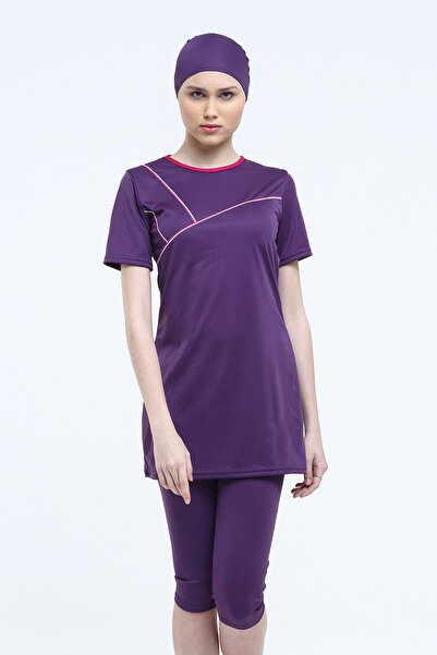 Haliç Mayo Short Sleeve Tights Semi-Closed Swimsuit 7822 Purple