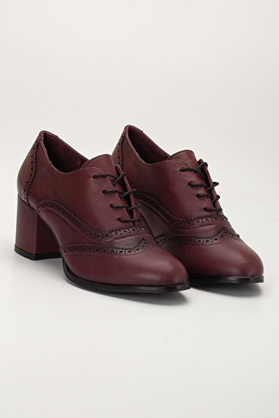 ANALİN SHOES Kadın Hakiki Deri Lazer Detaylı Şık Topuklu Ayakkabı - Bordo