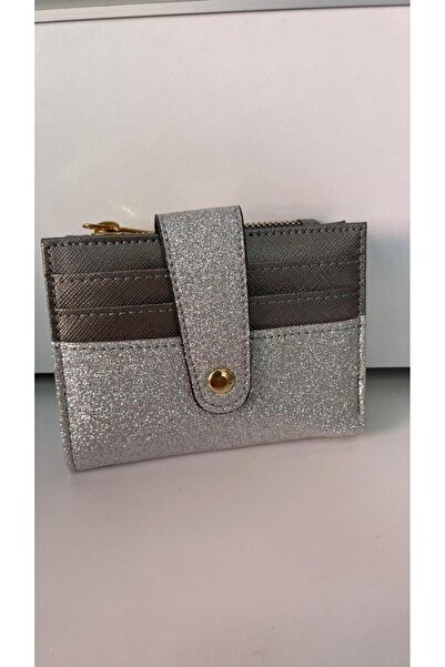 BLACK Silvery Velvet Women's Wallet with Flat Zipper and Card Holder Detail