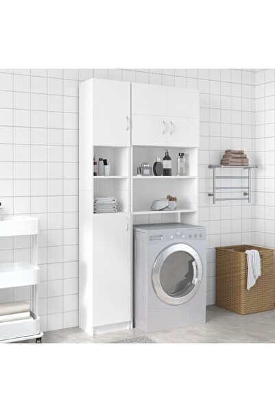 vidaxl خزانة حمام بيضاء 32x25.5x190 سم من الخشب الهندسي