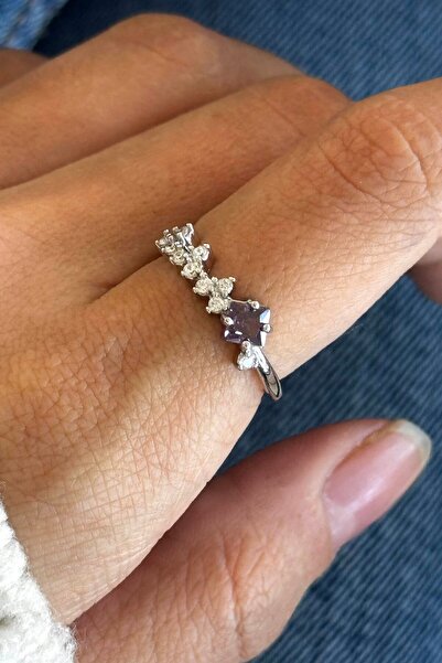 TAKIŞTIR Silver Color Stone Detailed Adjustable Steel Ring