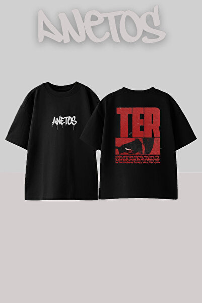 Anetos Tricou oversize negru din bumbac cu imprimeu Dexter 3 Design