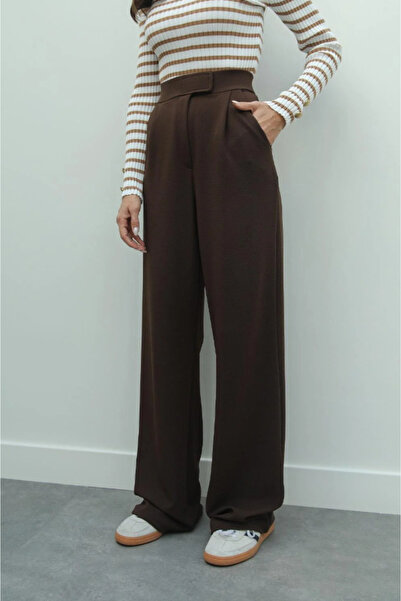 SMALL TOUCH Esnek Kumaş Cırt Kapamalı Yüksek Bel Kadın Palazzo Pantolon