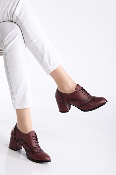 ANALİN SHOES Kadın Hakiki Deri Lazer Detaylı Şık Topuklu Ayakkabı - Bordo