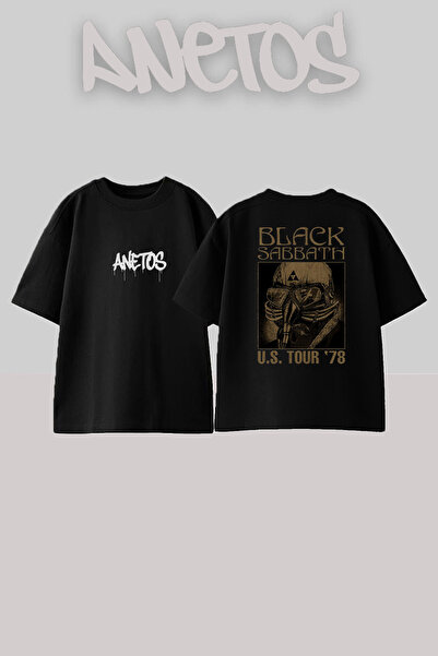 Anetos Black Sabbath 13 Design Spate cu imprimeu Bumbac Negru supradimensiona...