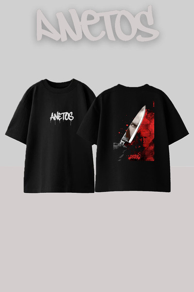 Anetos Dexter 0 Design Spate cu imprimeu Bumbac Negru supradimensionat tricou