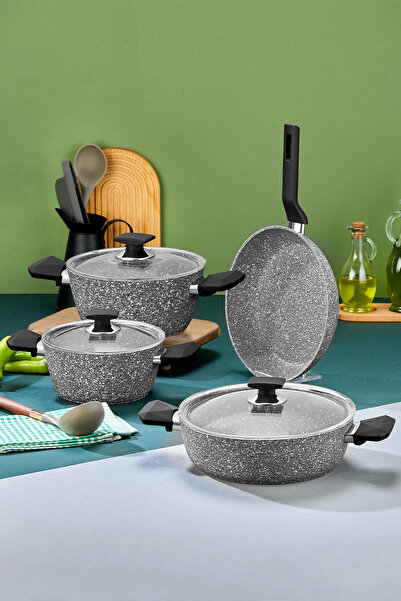 PoloChef River Granit 7 Piece Pots and Pans Set Gray
