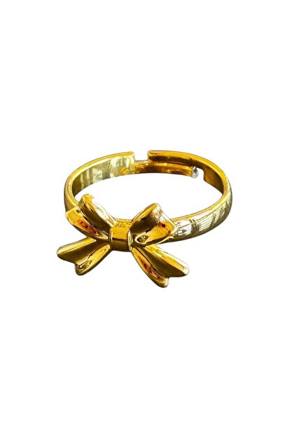 TAKIŞTIR Adjustable Steel Ring with Gold Color Ribbon Figure