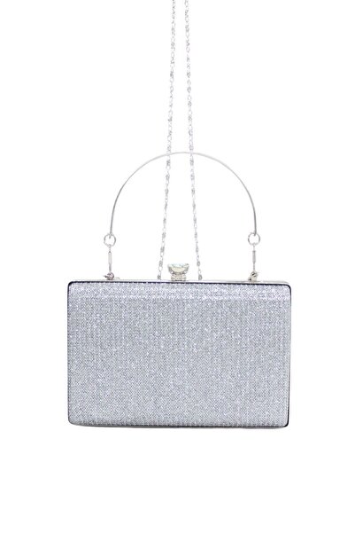 ELERZU Gold Siyah Platin Gümüş Simli Ve Taşlı Abiye Çanta Düğün Çanta Gece Ça...