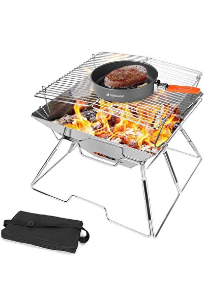 Generic Odoland Foldable Camping Fire Grill - 304 Stainless Steel Portable Wood/Charcoal Stove with Carry Ba