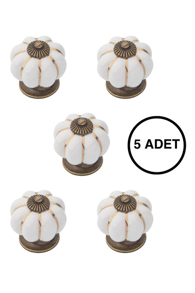 MegaVitrin 5 Adet Porselen Mobilya Kulpu Tekli Düğme Beyaz Antik Çekmece Dola...