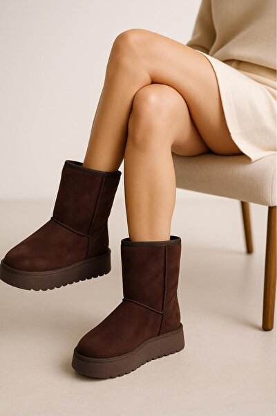 Melissa Boutique Kadın Acı Kahve İçi Kürklü Kalın Taban Midi Boy Kar Botu