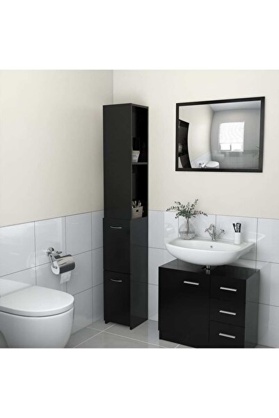 vidaxl خزانة حمام سوداء 25x26.5x170 سم من الخشب الهندسي