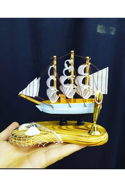 ATABY Handmade Wooden Sailboat Pen Holder 14cm Office Gift