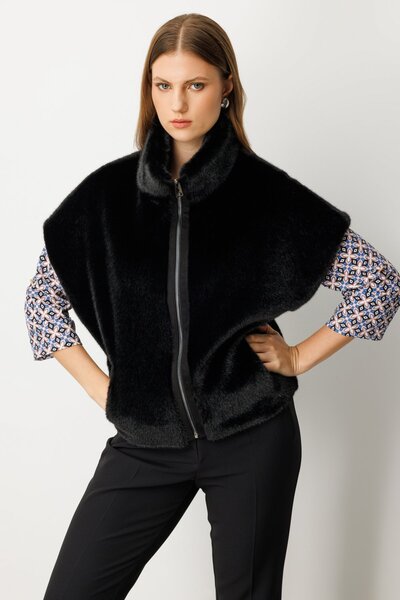 Ekol Mock Neck Plush Vest Black