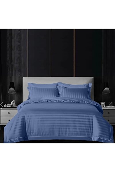 OEM Set de lenjerie de pat dublu Damask Policotton VertiFlare, 4 piese, 230 x 250 cm, Albastru