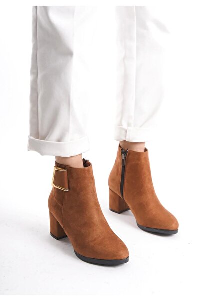 beelleshoe Kadın LOLA TABA SÜET Toka Detaylı Topuklu Kısa KIŞLIK Bot