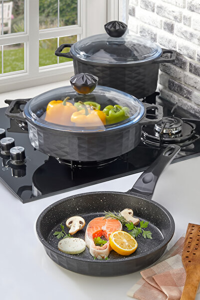 PoloChef Crystal Granite Cookware Set 5 Pieces Black