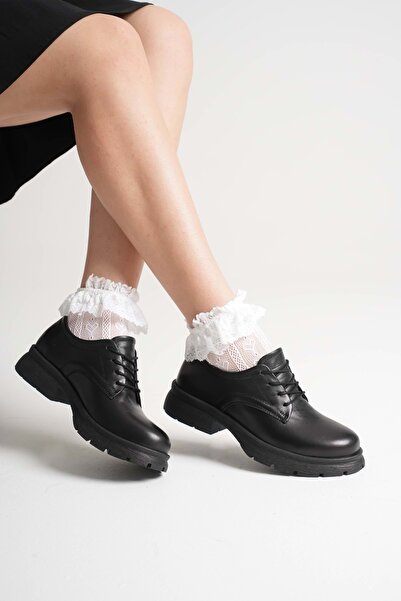 ANALİN SHOES Дамски обувки от естествена кожа с връзки - черни