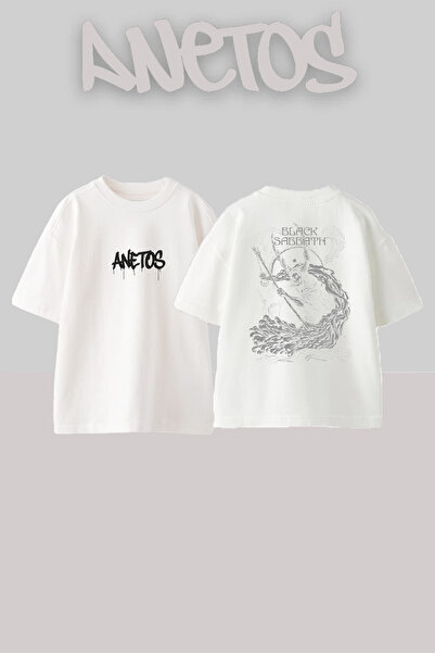 Anetos Black Sabbath 17 Design Back Printed Cotton White Oversize T-Shirt