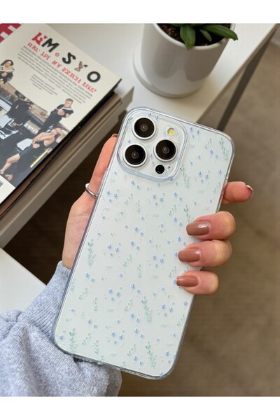 KVK PRİVACY iPhone 13 Pro Max Compatible Transparent Floral Pattern Soft Camera Protection Silicone Case
