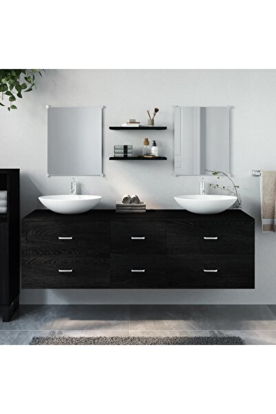 vidaxl مجموعة أثاث حمام من 5 قطع من الخشب الهندسي الأسود