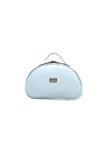 Maykis White Half Moon Faux Leather Makeup Bag