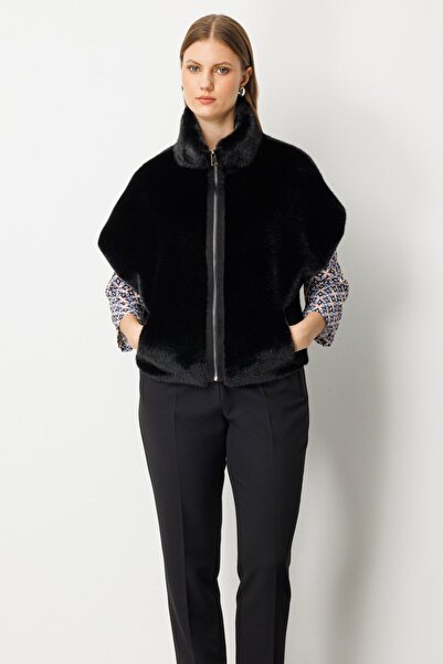 Ekol Mock Neck Plush Vest Black