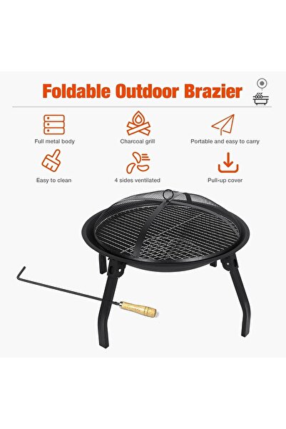 Generic 2-in-1 Fire Pit & Grill, Outdoor Metal Bowl Wood/Charcoal Heater with Spark Screen