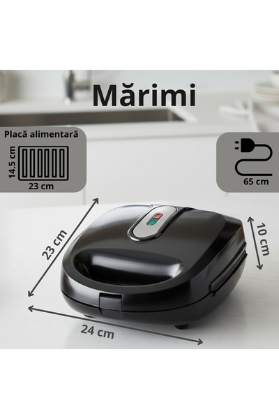 Köken Grătar electric Koken 5 în 1, 800W, antiaderent, indicator luminos, farfurii pentru carne/sandvișuri/dulciuri