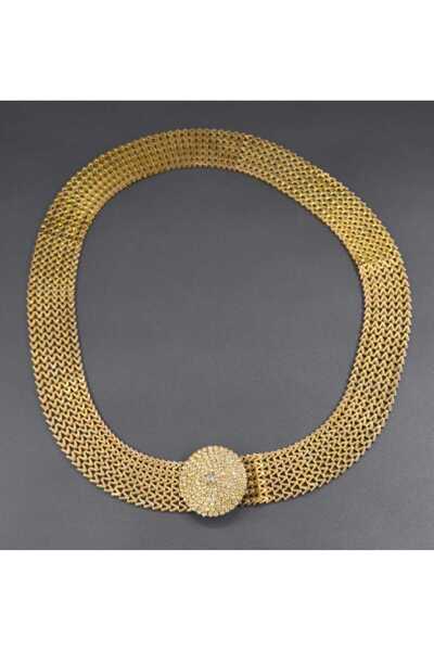 depo haki 76×3.5 سم. حزام معدني عتيق مع مشبك حجري