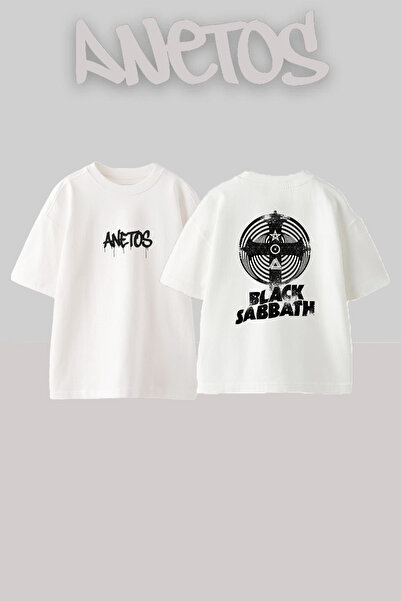 Anetos Black Sabbath 21 Design Back cu imprimeu Bumbac Alb supradimensionat t...