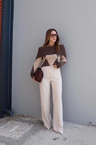 Purple by Banu BEJ Gold Düğme Detay Palazzo Pantolon