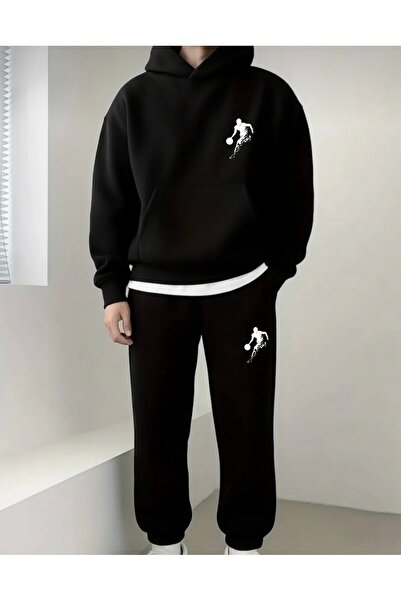 FUFLUNS Basketball Printed Men'S/Women's Hooded Oversize Bottom/Upper Tracksuit Set