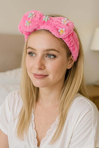 TAKIŞTIR Λούτρινο κορδόνι για τα μαλλιά με ροζ κορδέλα και λεπτομέρεια λουλου...