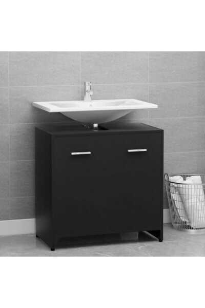 vidaxl خزانة حمام سوداء 60x33x61 سم من الخشب الهندسي