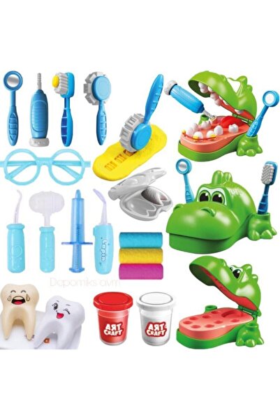 BYZ TOYS Sevimli Dişçi Dino Oyun Hamuru Set + Diş Doktor Aksesuarları Oyuncak...