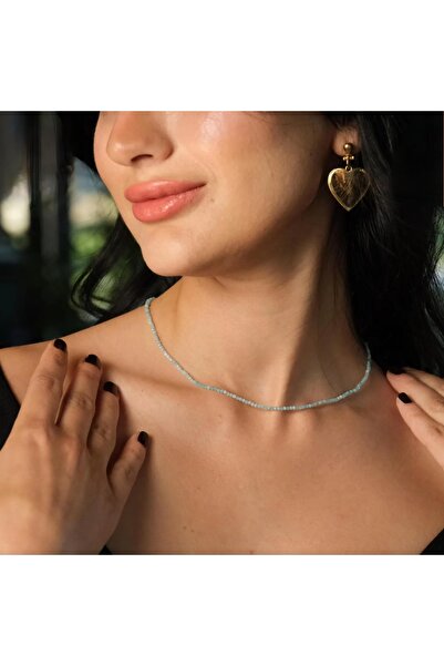 ByNeval Minimalist Amazonit Taşlı Choker – altın kaplama hematit taşları deta...